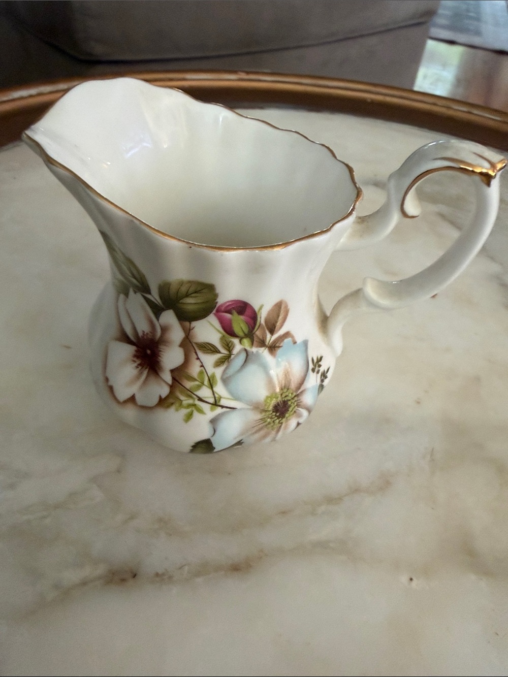 Royal Albert Floral Porcelain Creamer with Gold Trim - White, Pink, Blue, Green